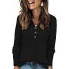 imageATHMILE Sweaters for Women Fashion Fall Outfits Long Sleeve Tops Pullover V Neck Casual Loose SweatshirtBlack