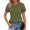 imageATHMILE Womens Blouses Business Date Outfits Spring Summer Fall Work Tops Fashion Lace Short Sleeve Casual Shirts 2025Armygreen