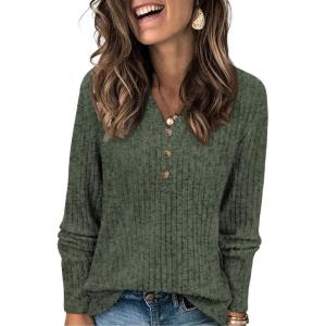 imageATHMILE Sweaters for Women Fashion Fall Outfits Long Sleeve Tops Pullover V Neck Casual Loose SweatshirtGreen