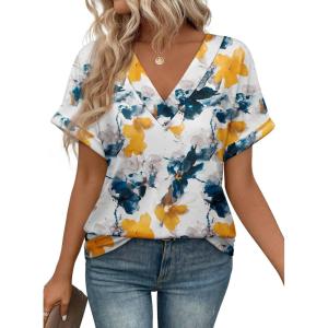 imageATHMILE V Neck T Shirts for Women Summer Tops Soft Casual Short Sleeve Cute Basic Trendy Outfits 2025Multiteal