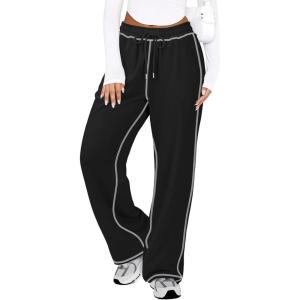 imageATHMILE Women Sweatpants Track Wide Leg Drawstring Soft Jogging Straight Pajama Sweats Lounge Teen Girl Athletic Pants 2025Black