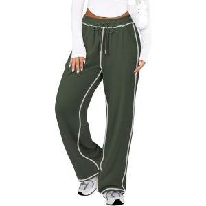imageATHMILE Women Sweatpants Track Wide Leg Drawstring Soft Jogging Straight Pajama Sweats Lounge Teen Girl Athletic Pants 2025Green
