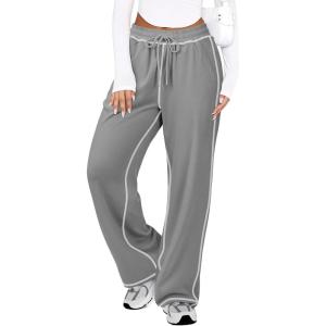 imageATHMILE Women Sweatpants Track Wide Leg Drawstring Soft Jogging Straight Pajama Sweats Lounge Teen Girl Athletic Pants 2025Grey