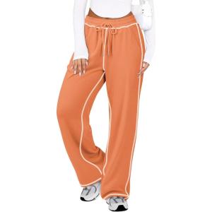imageATHMILE Women Sweatpants Track Wide Leg Drawstring Soft Jogging Straight Pajama Sweats Lounge Teen Girl Athletic Pants 2025Orange