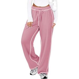 imageATHMILE Women Sweatpants Track Wide Leg Drawstring Soft Jogging Straight Pajama Sweats Lounge Teen Girl Athletic Pants 2025Pink