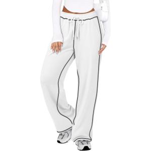 imageATHMILE Women Sweatpants Track Wide Leg Drawstring Soft Jogging Straight Pajama Sweats Lounge Teen Girl Athletic Pants 2025White