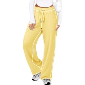 imageATHMILE Women Sweatpants Track Wide Leg Drawstring Soft Jogging Straight Pajama Sweats Lounge Teen Girl Athletic Pants 2025Yellow