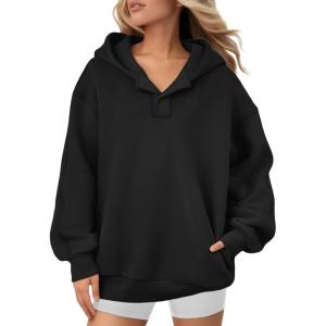 imageATHMILE Womens Oversized Hoodies V Neck Sweatshirts Y2K Clothes Long Sleeve Pullover Fall Winter Fashion Henley Outfits 2025Black
