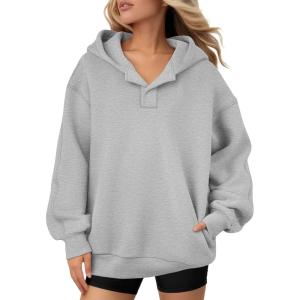 imageATHMILE Womens Oversized Hoodies V Neck Sweatshirts Y2K Clothes Long Sleeve Pullover Fall Winter Fashion Henley Outfits 2025Light Gray