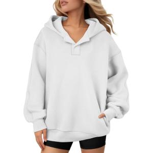 imageATHMILE Womens Oversized Hoodies V Neck Sweatshirts Y2K Clothes Long Sleeve Pullover Fall Winter Fashion Henley Outfits 2025White