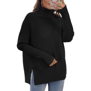 imageATHMILE Womens Oversized Turtleneck Sweaters Fall Fashion Outfits Batwing Sleeve Ribbed Tunic Winter Clothes 2025Black