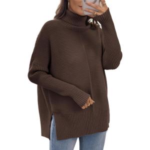 imageATHMILE Womens Oversized Turtleneck Sweaters Fall Fashion Outfits Batwing Sleeve Ribbed Tunic Winter Clothes 2025Nutmeg