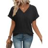 imageATHMILE Womens Tops Summer Sweaters V Neck Short Sleeve Shirts Fashion Dressy Casual Business Tunic BlousesBlack