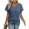 imageATHMILE Womens Tops Summer Sweaters V Neck Short Sleeve Shirts Fashion Dressy Casual Business Tunic BlousesBlue