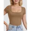 imageATHMILE Modal Short Sleeve Shirts for Women 2025 Fashion Square Neck Basics Slim Fitted TopsCoffee