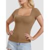 imageATHMILE Modal Short Sleeve Shirts for Women 2025 Fashion Square Neck Basics Slim Fitted TopsCoffee