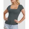 imageATHMILE Modal Short Sleeve Shirts for Women 2025 Fashion Square Neck Basics Slim Fitted TopsDarkgrey