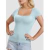 imageATHMILE Modal Short Sleeve Shirts for Women 2025 Fashion Square Neck Basics Slim Fitted TopsSkyblue