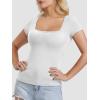 imageATHMILE Modal Short Sleeve Shirts for Women 2025 Fashion Square Neck Basics Slim Fitted TopsWhite
