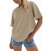 imageATHMILE Womens Oversized T Shirts Loose Fit Crewneck Short Sleeve Tops Summer Casual Blouse Y2K Basic Tee 2023Khaki