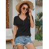imageATHMILE Womens Summer Short Sleeve V Neck Ribbed Knit Button Tunic Henley Solid Color Trendy BasicTeeBlack