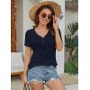 imageATHMILE Womens Summer Short Sleeve V Neck Ribbed Knit Button Tunic Henley Solid Color Trendy BasicTeeNavy