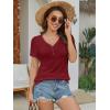 imageATHMILE Womens Summer Short Sleeve V Neck Ribbed Knit Button Tunic Henley Solid Color Trendy BasicTeeWinered