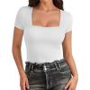 imageATHMILE Modal Short Sleeve Shirts for Women 2025 Fashion Square Neck Basics Slim Fitted TopsWhite
