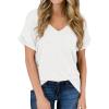 imageATHMILE T Shirts Short Sleeve V Neck Tees for Women Fashion Tops Trendy Casual Summer Outfits Clothes 2024White