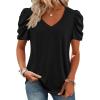 imageATHMILE Womens Blouse Dressy Casual V Neck Puff Short Sleeve Tshirts Boho Fashion Summer Spring Tunic Top ClothesBlack