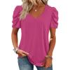 imageATHMILE Womens Blouse Dressy Casual V Neck Puff Short Sleeve Tshirts Boho Fashion Summer Spring Tunic Top ClothesHot Pink