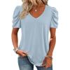 imageATHMILE Womens Blouse Dressy Casual V Neck Puff Short Sleeve Tshirts Boho Fashion Summer Spring Tunic Top ClothesIce Blue