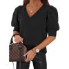 imageATHMILE Womens Puff Short Sleeve Sweater Tops 2025 Spring Summer Fall Trendy Casual T Shirts BlousesBblack