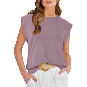 imageATHMILE Womens Sleeveless Summer Tank Tops Casual Trendy T Shirts Basic Trendy Cap Sleeve Oversized TeeDark Pink