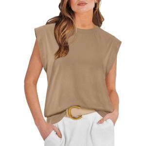 imageATHMILE Womens Sleeveless Summer Tank Tops Casual Trendy T Shirts Basic Trendy Cap Sleeve Oversized TeeKhaki