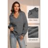 imageATHMILE Sweaters for Women Fall Outfits 2025 Fashion Oversized V Neck Lapel Collar Knit Polo Shirts Pullover Sweater TopsGrey