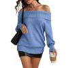 imageATHMILE Off The Shoulder Sweaters for Women Fall Outfits 2025 Fashion Long Sleeve Oversized Chunky Knit Pullover SweaterBlue