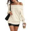 imageATHMILE Off The Shoulder Sweaters for Women Fall Outfits 2025 Fashion Long Sleeve Oversized Chunky Knit Pullover SweaterWhite
