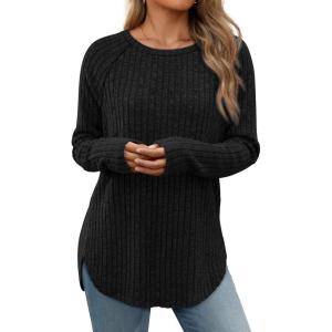 imageATHMILE Long Sleeve Shirts for Women Tunic Fall Tops Loose Fit Dressy Crew Neck Basic Sweaters 2025Black