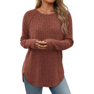 imageATHMILE Long Sleeve Shirts for Women Tunic Fall Tops Loose Fit Dressy Crew Neck Basic Sweaters 2025Caramel