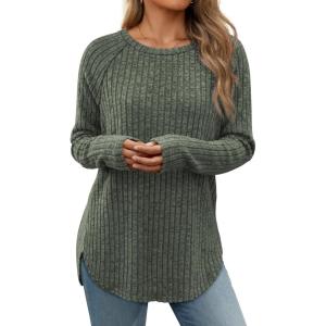 imageATHMILE Long Sleeve Shirts for Women Tunic Fall Tops Loose Fit Dressy Crew Neck Basic Sweaters 2025Green