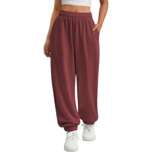 imageATHMILE Sweatpants Women Baggy Lounge Pants Workout Gym Active High Waisted Comfy Joggers for Women Fall Clothes 2025Wine Red