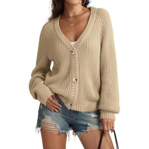 imageATHMILE Womens Chunky Cardigan Sweaters Long Sleeve Button Loose Short Outerwear Coats Open Front Fall ClothesApricot
