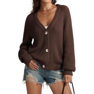 imageATHMILE Womens Chunky Cardigan Sweaters Long Sleeve Button Loose Short Outerwear Coats Open Front Fall ClothesChocolate Brown