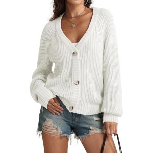 imageATHMILE Womens Chunky Cardigan Sweaters Long Sleeve Button Loose Short Outerwear Coats Open Front Fall ClothesCream White