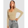 imageATHMILE Womens Long Sleeve Tops Fall Scoop Neck Ribbed Knit Shirts Slim Fitted Casual Basic Tee T Shirt for Women 2025Blight Beige