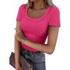 imageATHMILE Womens Long Sleeve Tops Fall Scoop Neck Ribbed Knit Shirts Slim Fitted Casual Basic Tee T Shirt for Women 2025Chot Pink