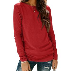 imageATHMILE Womens Long Sleeve Shirts Basic Tee Fall Trendy Spring Top Business Casual Beach Vacation Workout 2025 FashionRed