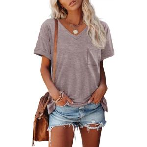imageATHMILE Womens T Shirts 2025 Short Sleeve VNeck Shirts Cute Fit Summer Casual Tee Tops S3XL BeachGray Purple