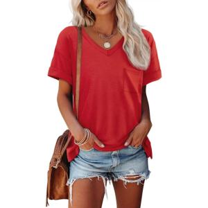 imageATHMILE Womens T Shirts 2025 Short Sleeve VNeck Shirts Cute Fit Summer Casual Tee Tops S3XL BeachRed